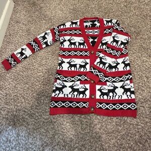 Festive Reindeer Women's Cardigan - Red and Black